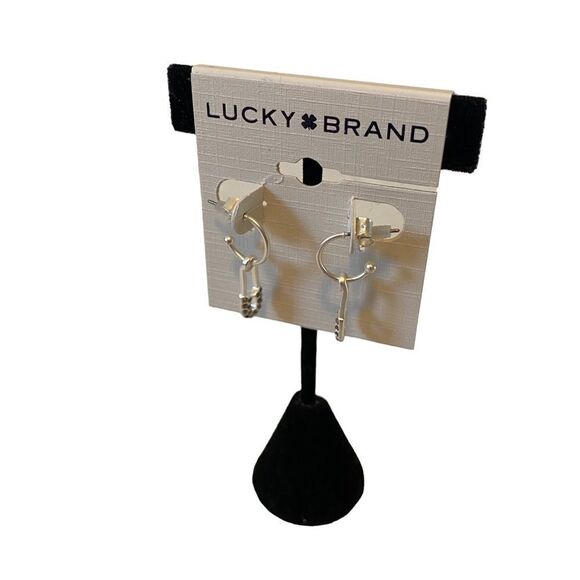 Lucky Brand Matte Silver & Pave Crystal Mini Safety Pin Charm Earrings. - Picture 3 of 6